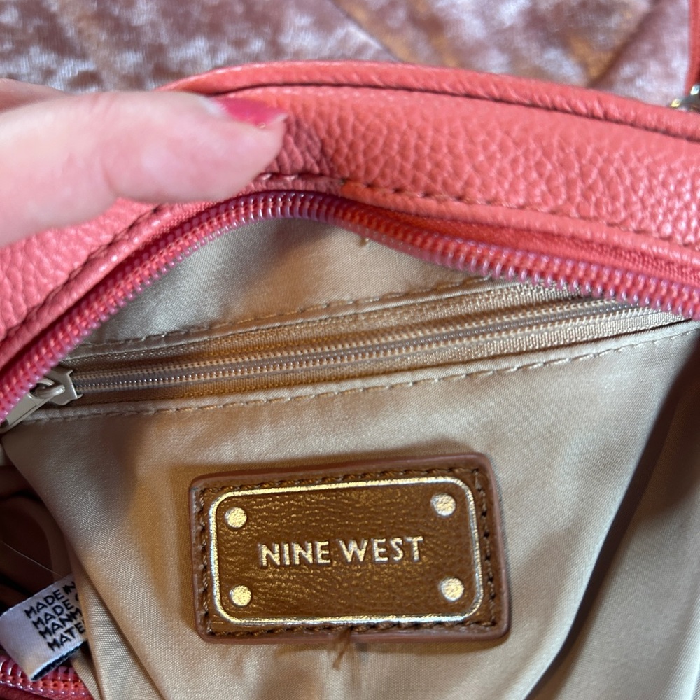 Nine West Coral-Pink Pebbled Crossbody Bag with Chain Strap - Picture 4 of 9